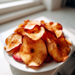 air fryer cinnamon apple chips with maple drizzle