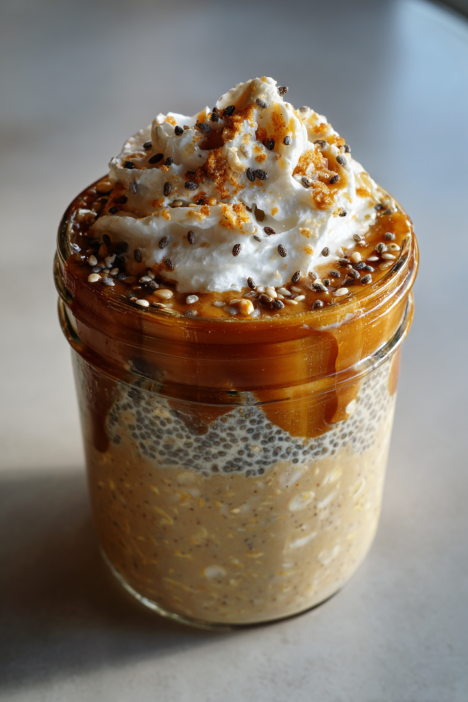 coffee shop style vanilla latte overnight oats chia