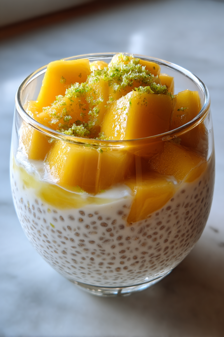 dairy free coconut chia pudding with mango lime