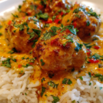 dairy free coconut curry turkey meatballs over jasmine rice