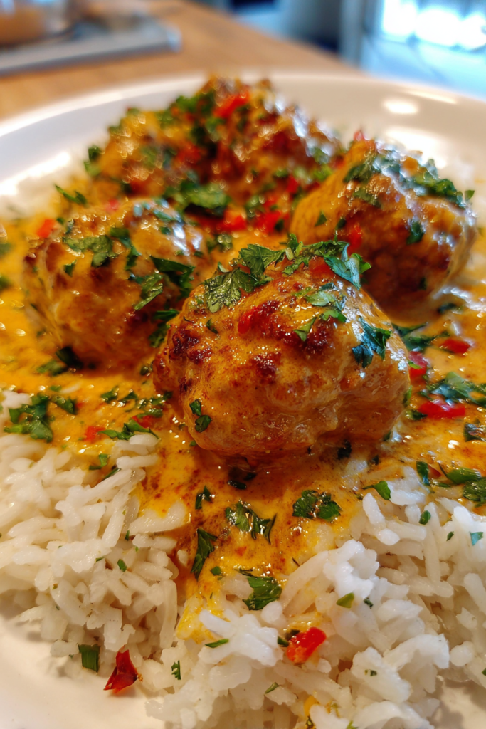 dairy free coconut curry turkey meatballs over jasmine rice