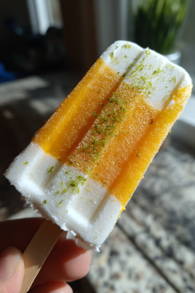 dairy free coconut mango popsicles with lime zest