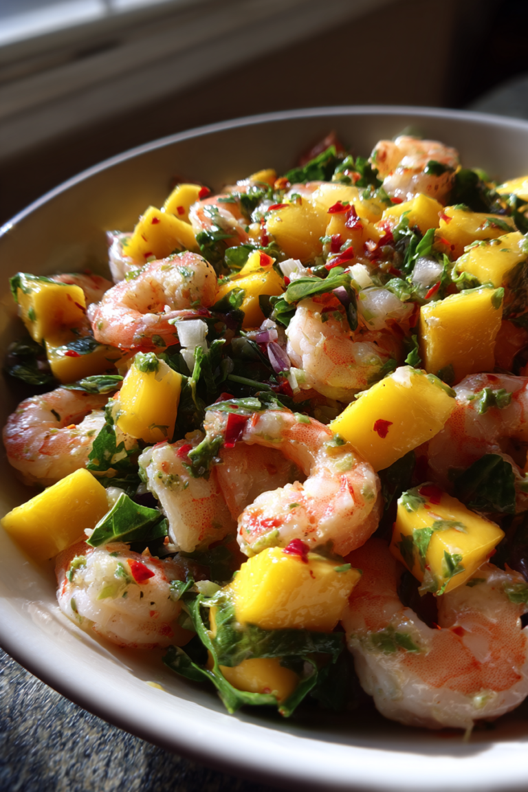 dairy free shrimp salad with mango and chili