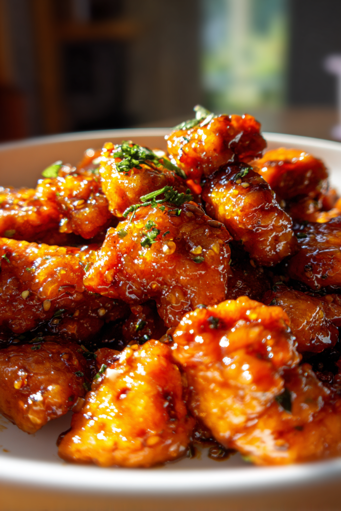food court style orange chicken with sticky glaze
