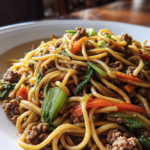 food court style sesame ground beef lo mein noodles