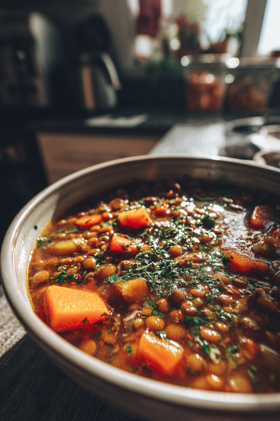 gluten free lentil soup lunch bowls with carrots