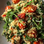 gluten free quinoa arugula salad with lemon vinaigrette