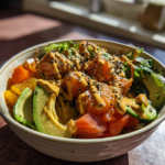 healthy keto salmon avocado bowls with sesame sauce