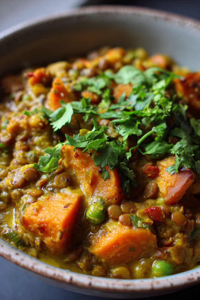 healthy vegan lentil sweet potato curry dairy free