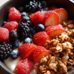 high protein greek yogurt berry granola bowl