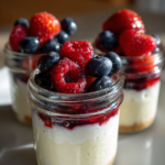 high protein greek yogurt cheesecake jars with berries vanilla