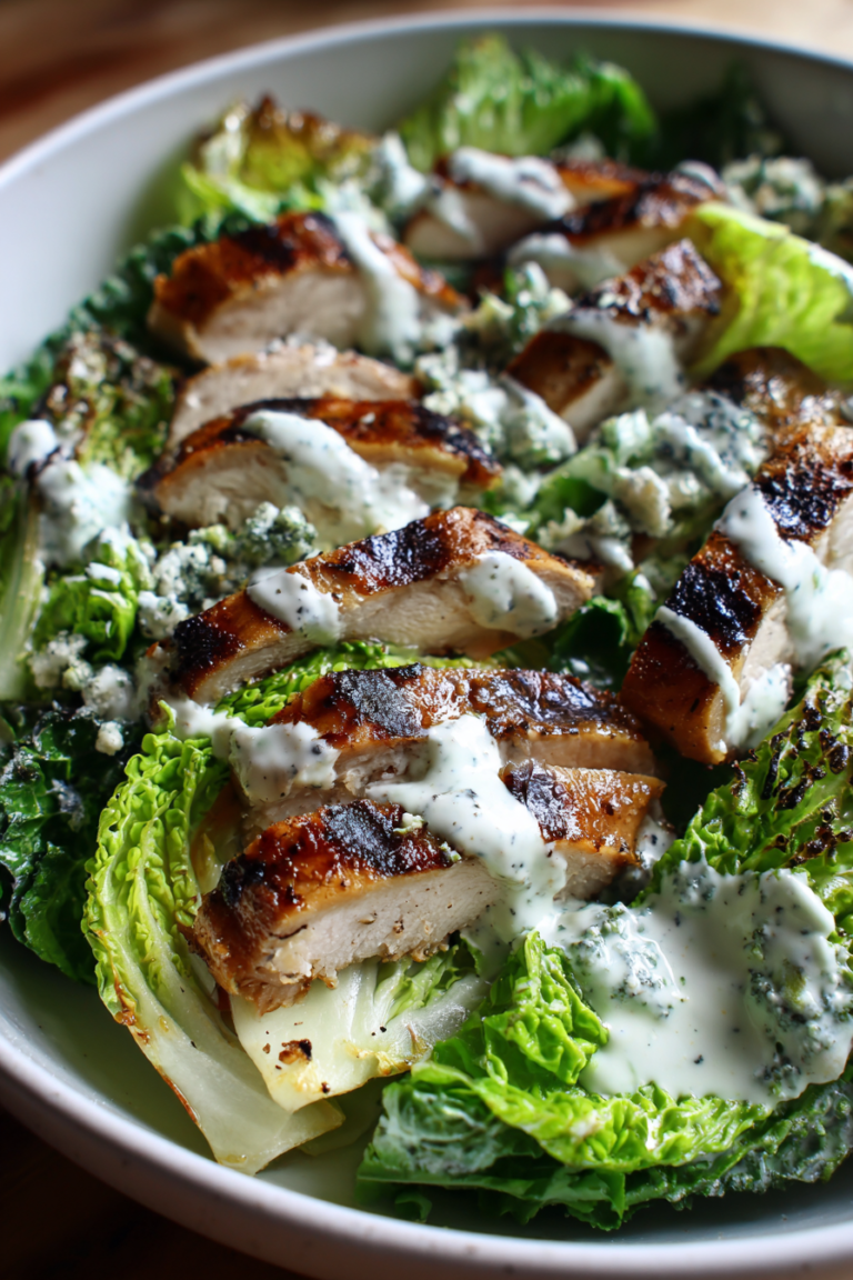 high protein grilled chicken caesar salad with yogurt dressing