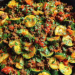 high protein ground beef zucchini skillet with herbs