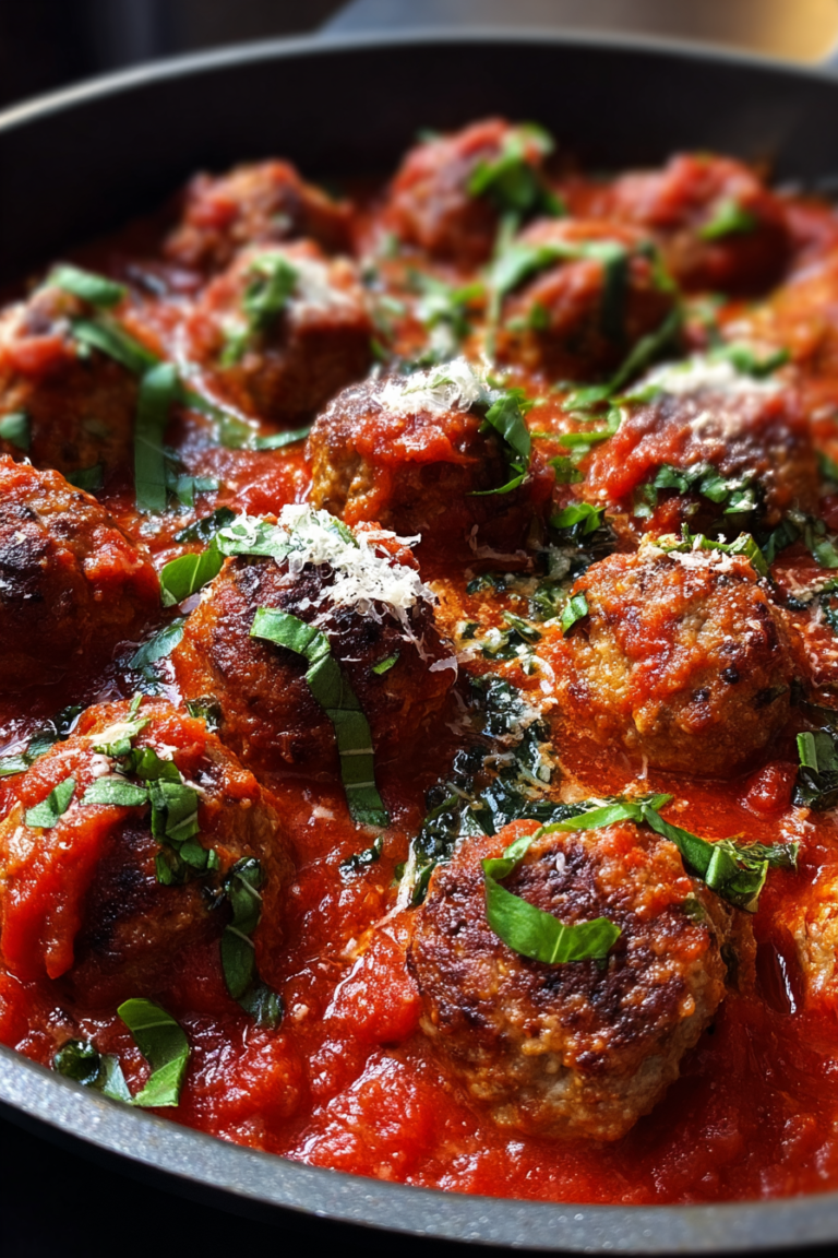 high protein turkey meatballs in marinara sauce skillet