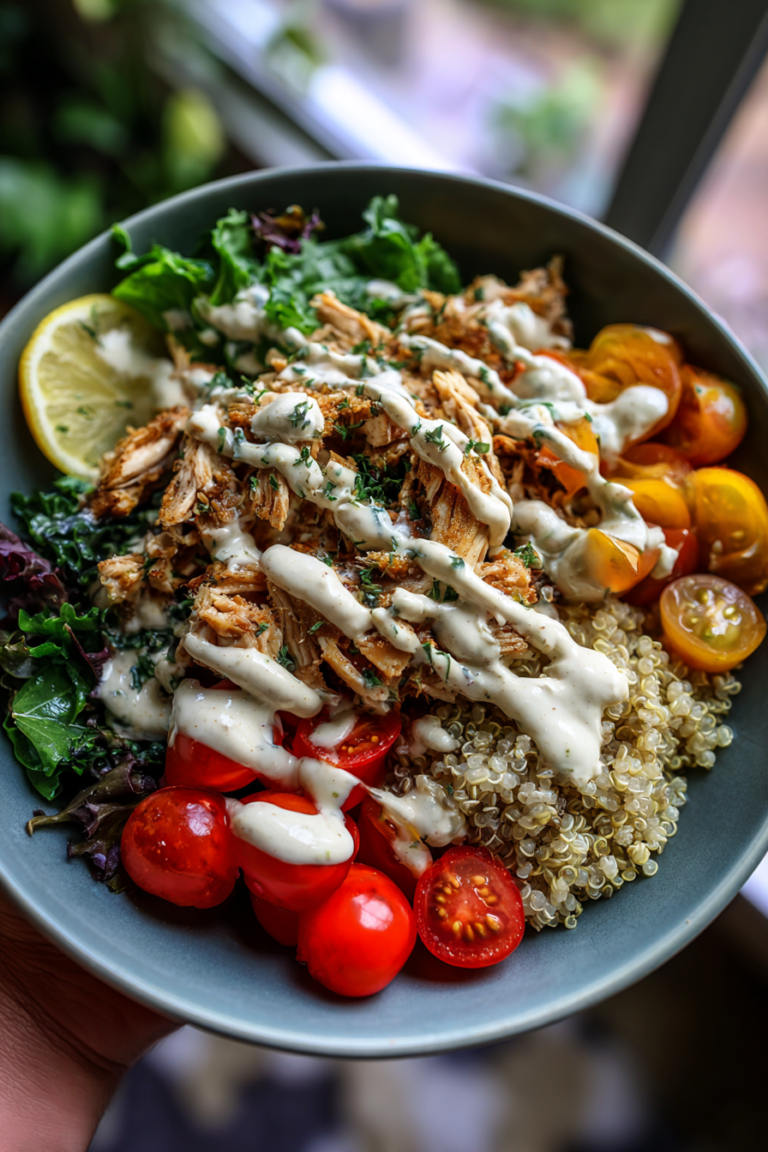 high protein turkey quinoa lunch bowls with lemon tahini