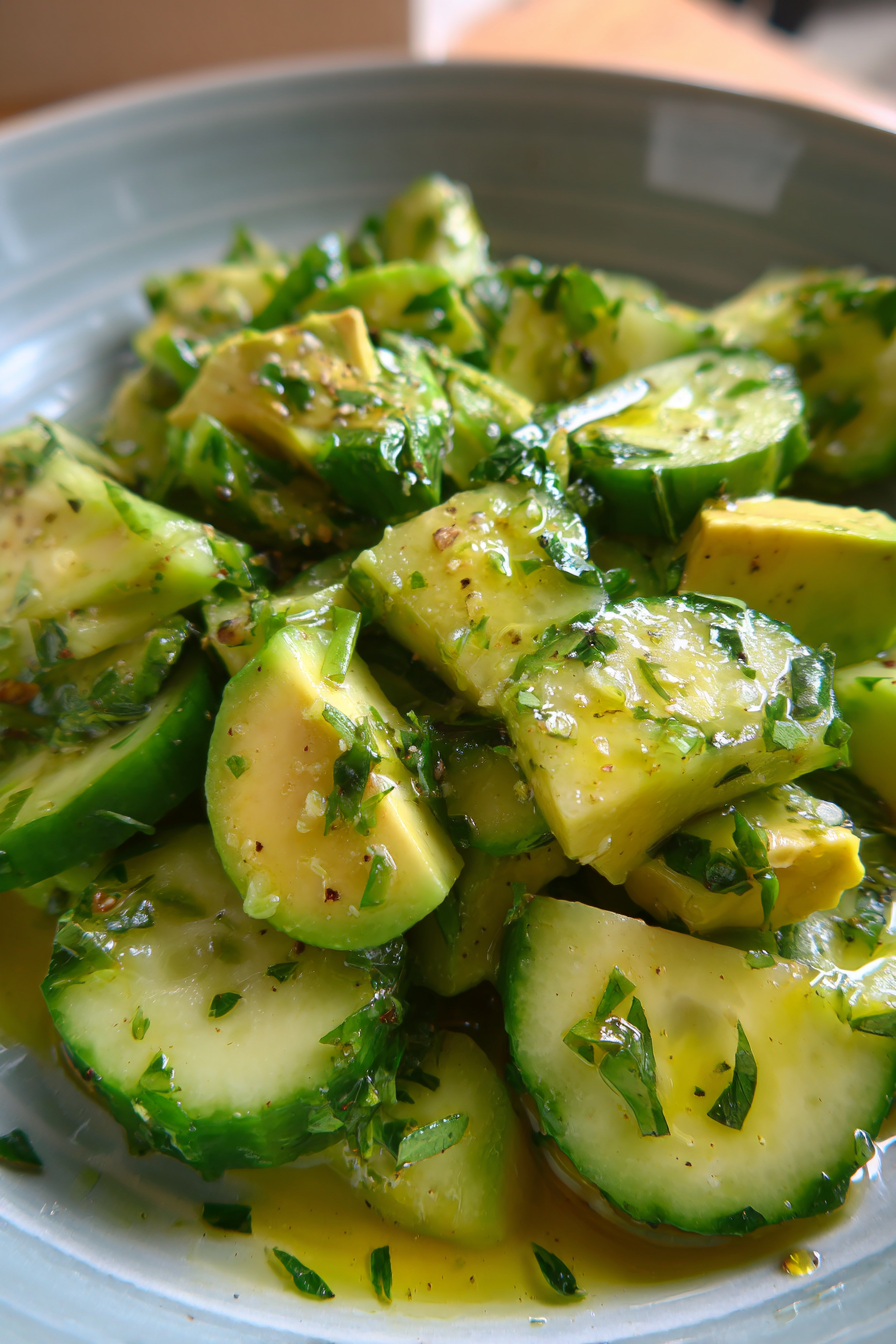 keto cucumber avocado herb salad with olive oil