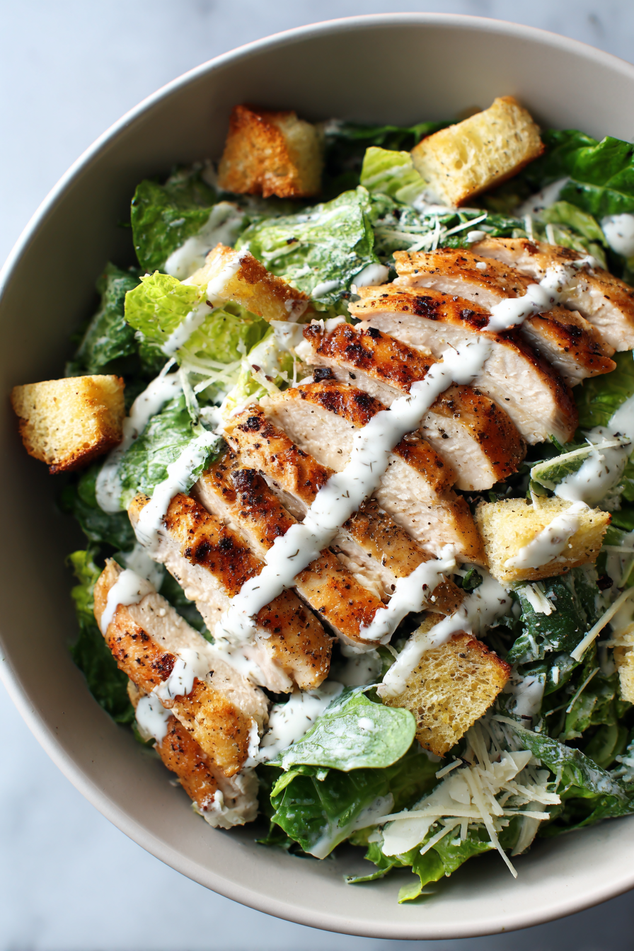 meal prep chicken caesar salad with yogurt dressing