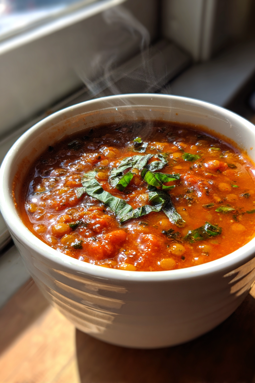 meal prep lentil tomato basil soup for freezing