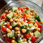 meal prep mediterranean chickpea cucumber tomato feta salad