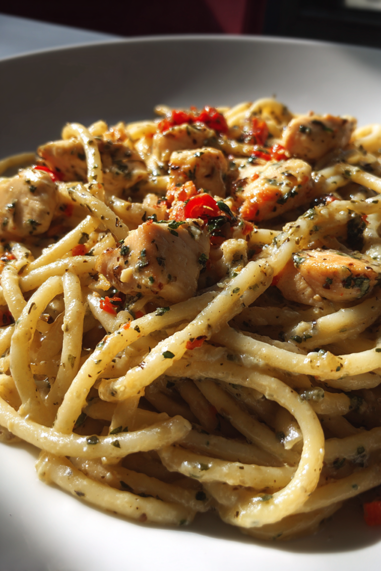 one pot creamy chicken pasta with garlic and herbs