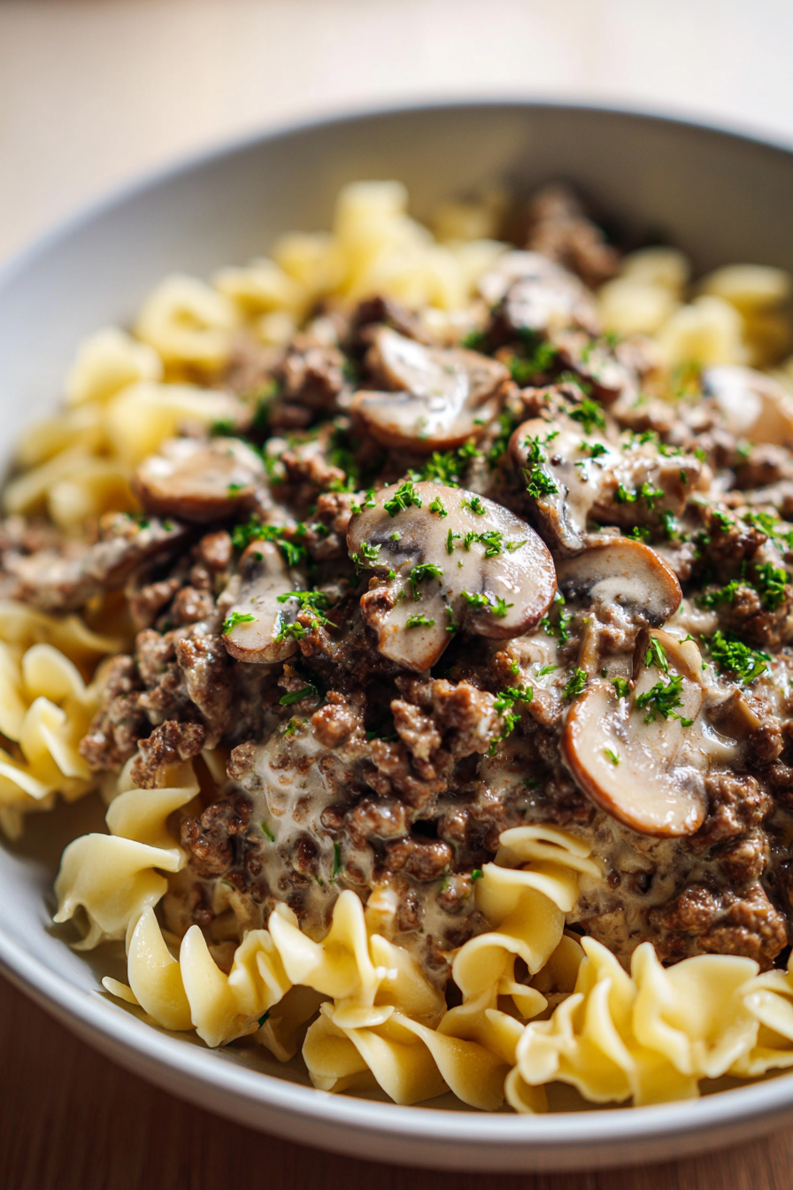 one pot ground beef stroganoff with mushrooms cream