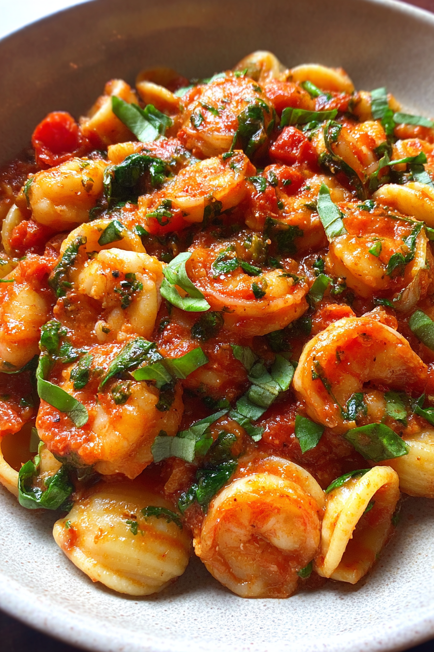 one pot spicy shrimp tomato basil pasta sauce