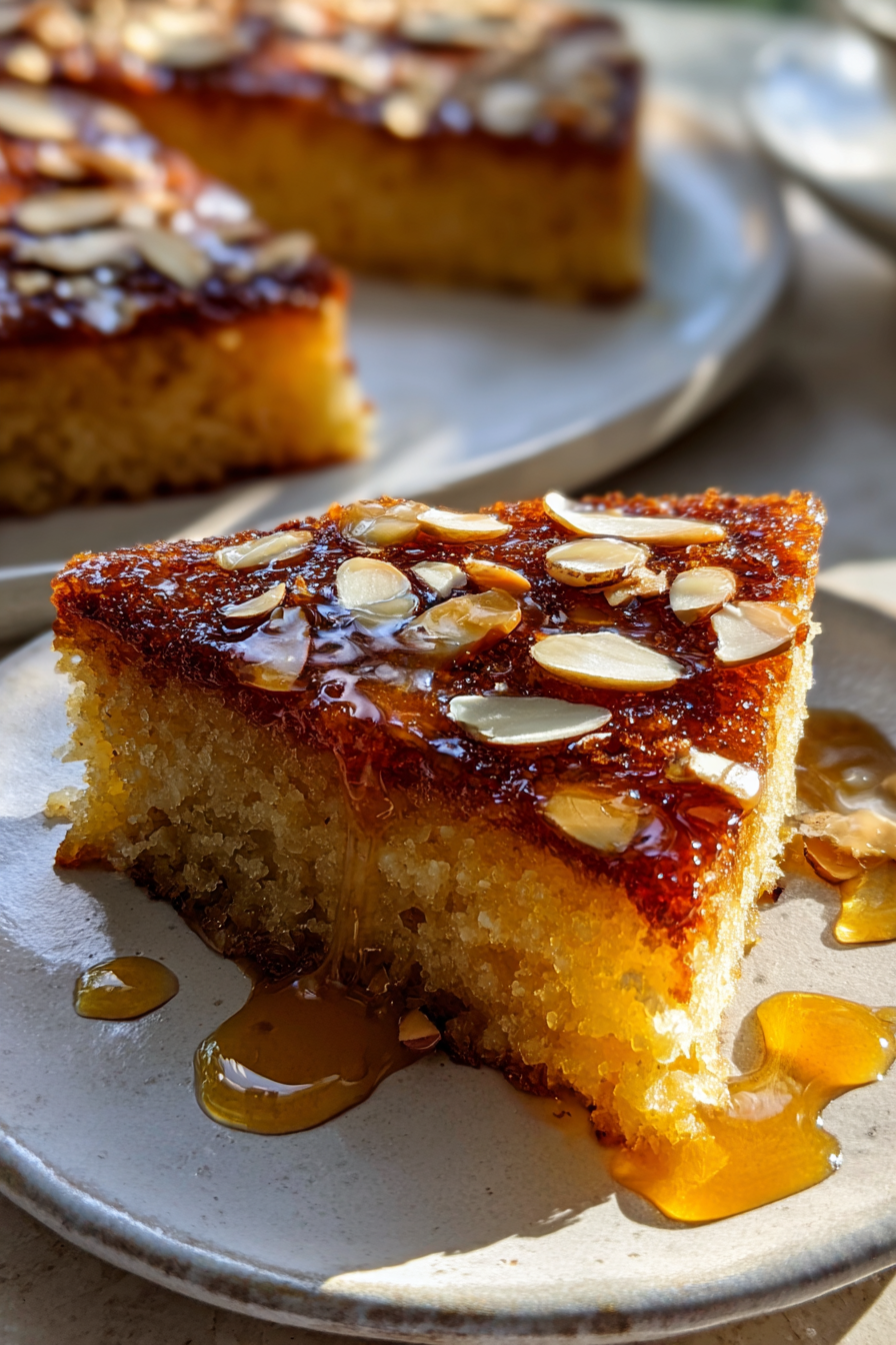 ramadan gluten free almond semolina basbousa with orange syrup