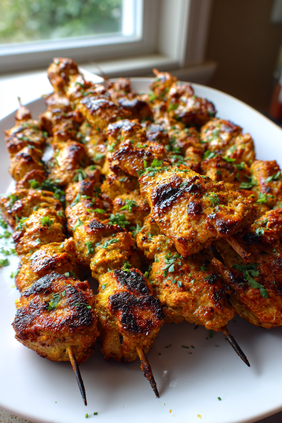 ramadan restaurant style chicken tikka skewers with yogurt marinade