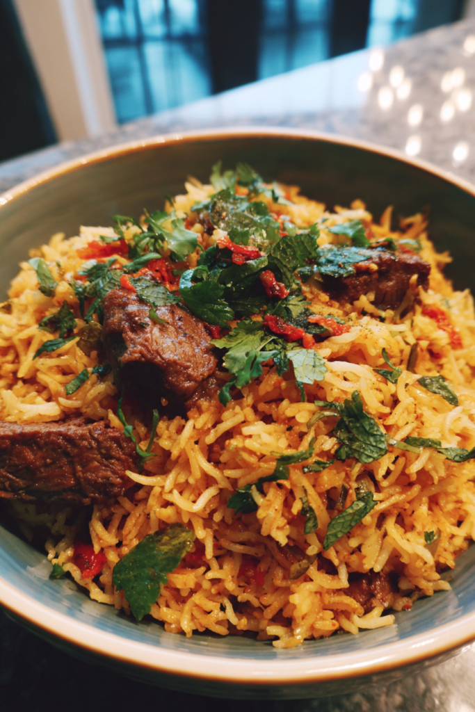 ramadan slow cooker beef biryani with fragrant basmati rice