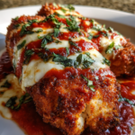 restaurant style chicken parmesan with crispy coating cheese