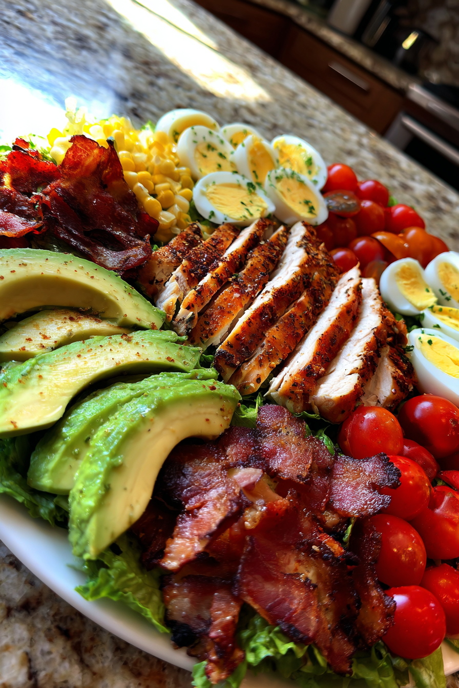 restaurant style cobb salad with turkey and bacon