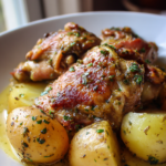 slow cooker garlic butter chicken thighs with potatoes