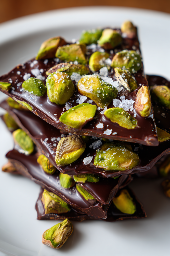 valentine dairy free dark chocolate bark with pistachios and sea salt