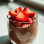 valentine meal prep chocolate chia pudding with strawberries and almond milk