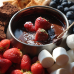 valentine one pot chocolate fondue with berries marshmallows and cake