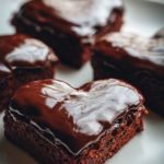 valentine sheet pan brownie hearts with fudgy centers and cocoa glaze