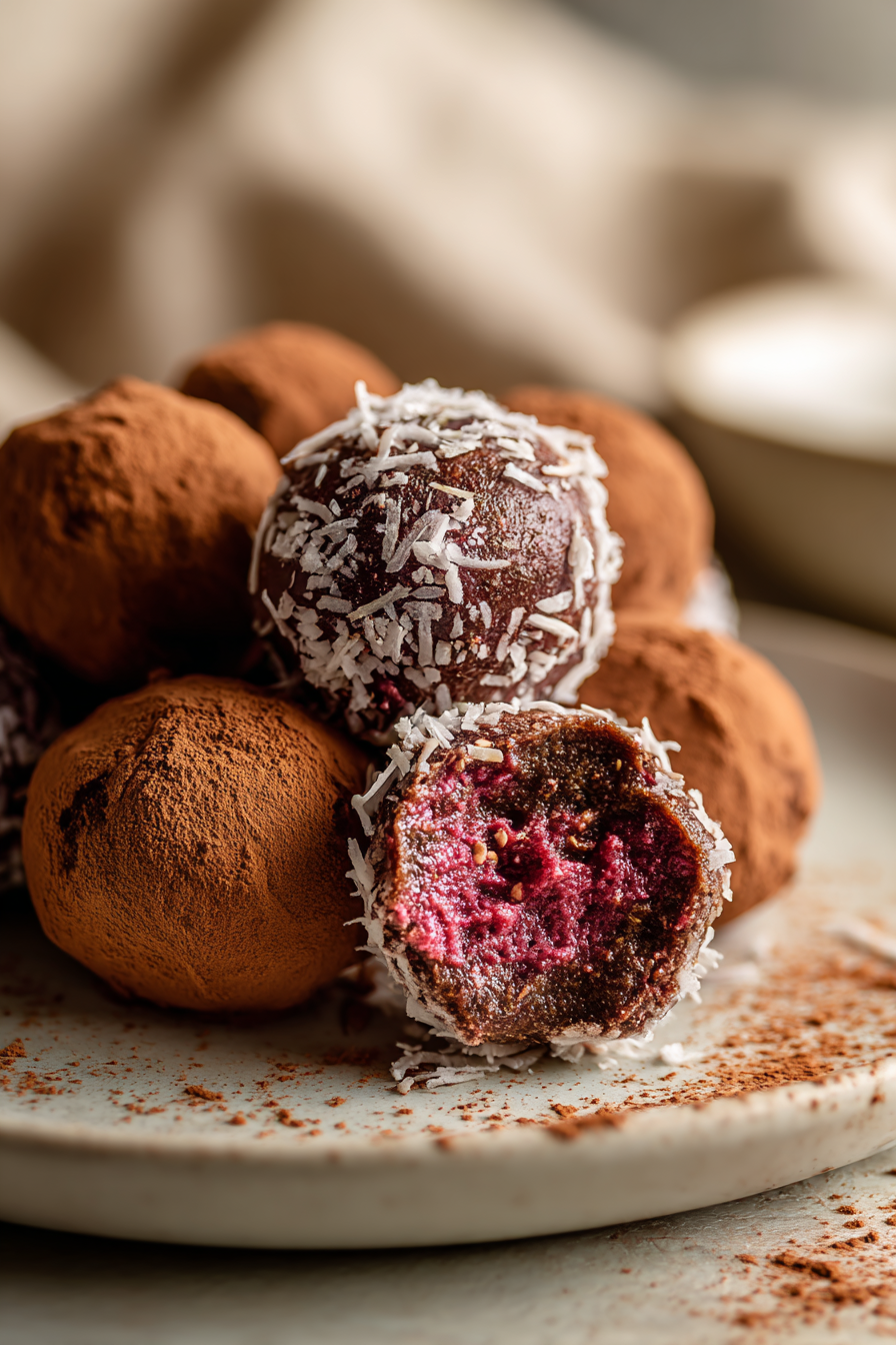 valentine vegan raspberry chocolate truffles with coconut milk ganache