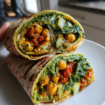 vegan chickpea curry lunch wraps with spinach sauce
