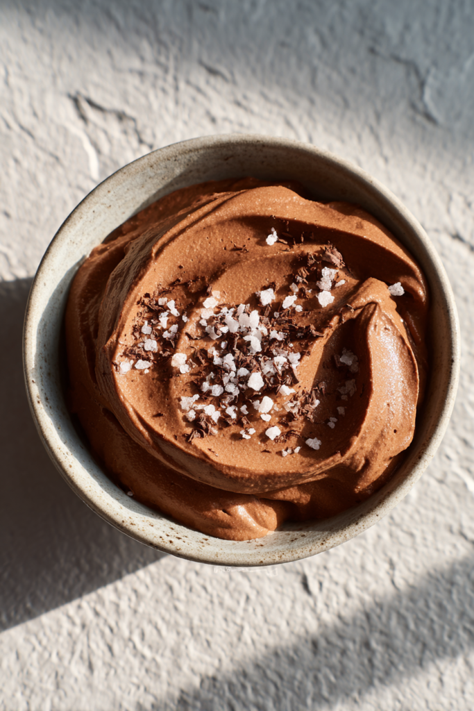 vegan chocolate avocado mousse with vanilla sea salt cacao