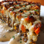 vegan mushroom lentil shepherds pie with mashed potatoes gravy
