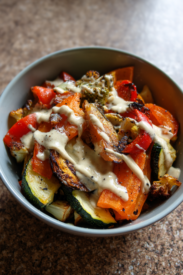 vegan roasted vegetable salad with tahini dressing lemon