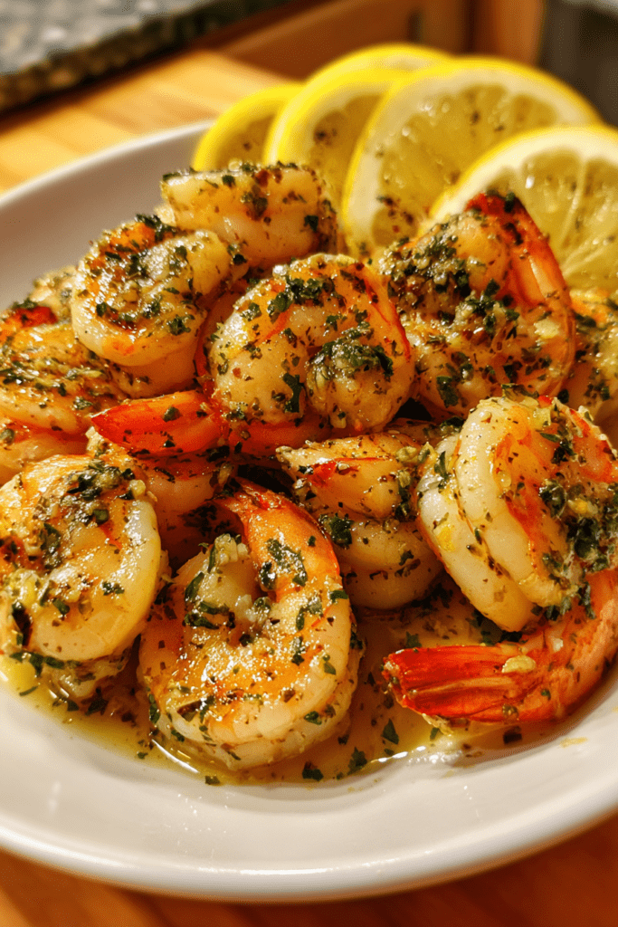 air fryer valentine garlic butter shrimp with lemon herbs