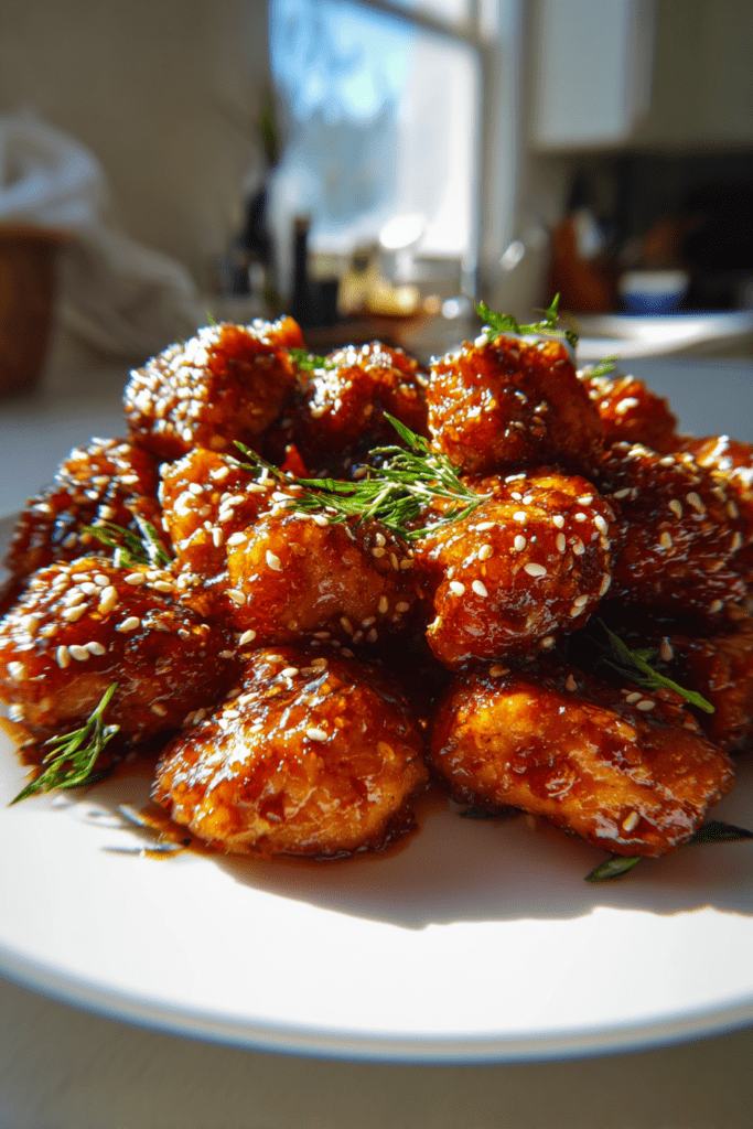 air fryer valentine honey garlic chicken bites with sesame