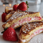 coffee shop style valentine strawberry cream cheese stuffed french toast