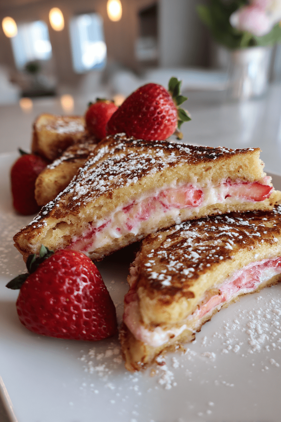 coffee shop style valentine strawberry cream cheese stuffed french toast