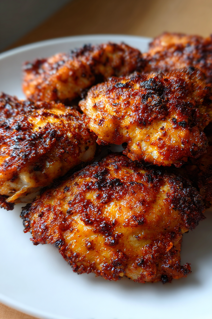 gluten free air fryer chicken thighs with garlic paprika crust