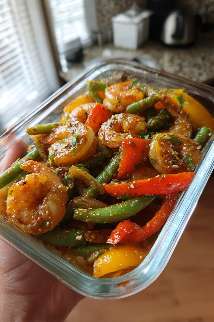 gluten free shrimp stir fry meal prep with ginger garlic