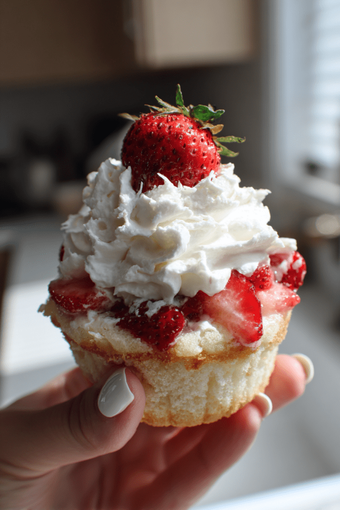 gluten free valentine strawberry shortcake cups with whipped cream