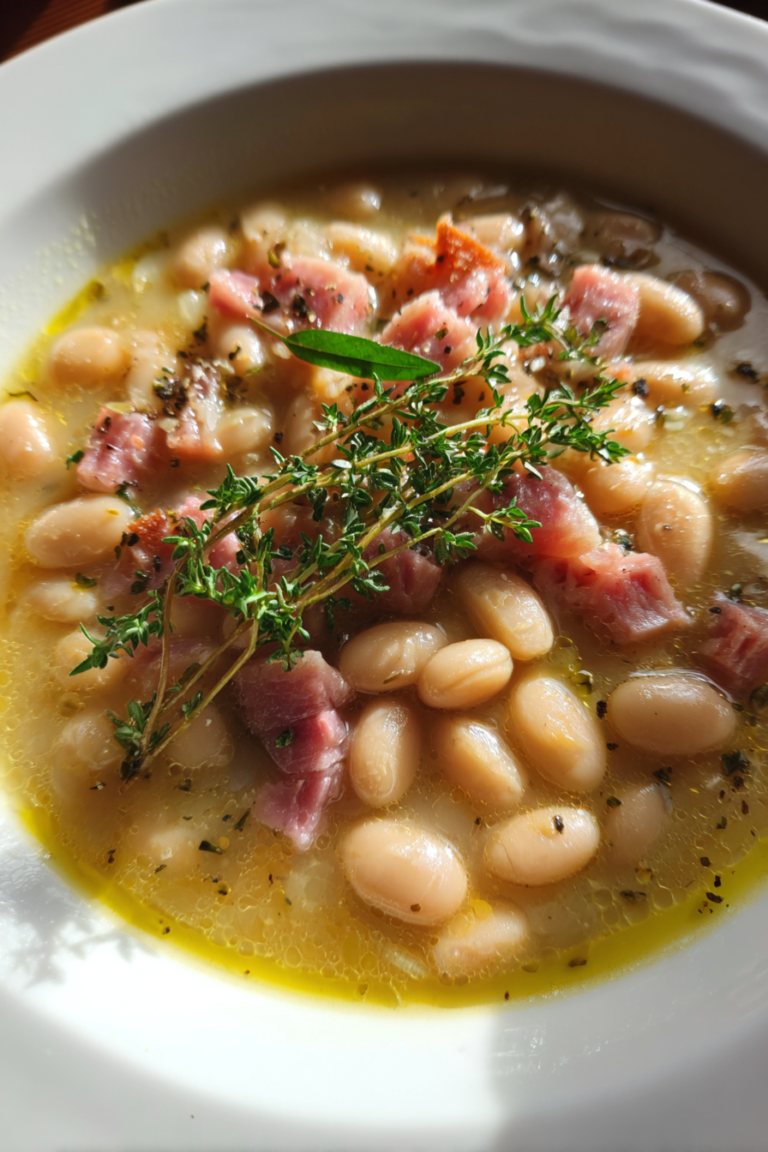 hearty ham and cannellini bean soup with thyme