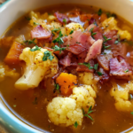 keto ham and bean soup with cauliflower and bacon